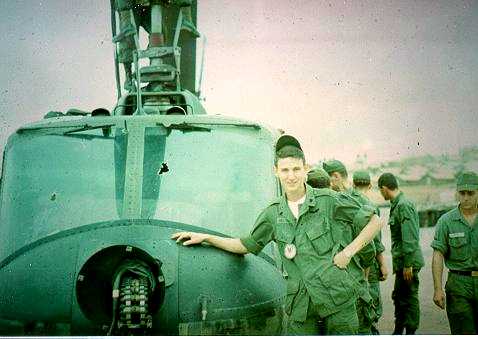 Dan with Scorpion 042 after returning from Hue and the citadel.  This aircraft took 32 hits from this mission.  Hits to the rocket pods caused some burning rockets to be jammed in tubes. They bombed the NVA in the Citadel with the pods then they had to be jettisoned.