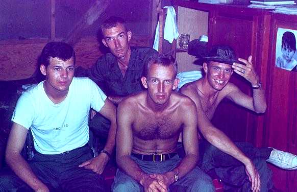 Pelican Pilots.  Front:  William Chellis (wounded at Million Dollar Hill), Wallace Poteete, Mark How.  In the back is Captain Thomas Oliver (KIA in February 1968).